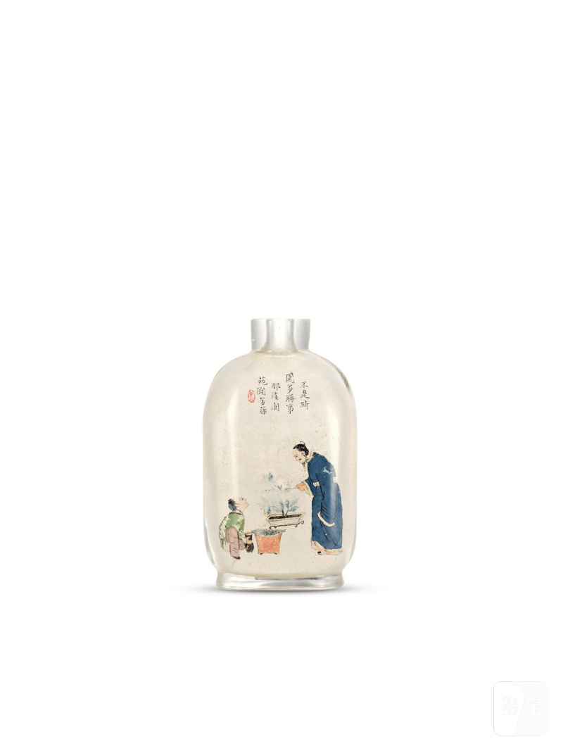 乙巳年（1905）　馬少宣作玻璃內畫鼻煙壺 | AN INSIDE-PAINTED GLASS 'FIGURE' SNUFF BOTTLE - 图1